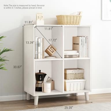 IOTXY Open Cube Low Bookcase - 2-Tier Freestanding Storage Display Cabinet Organizer with Legs for Home Office, 4-Cubes Open Shelf Short Bookshelf, White - Image 2