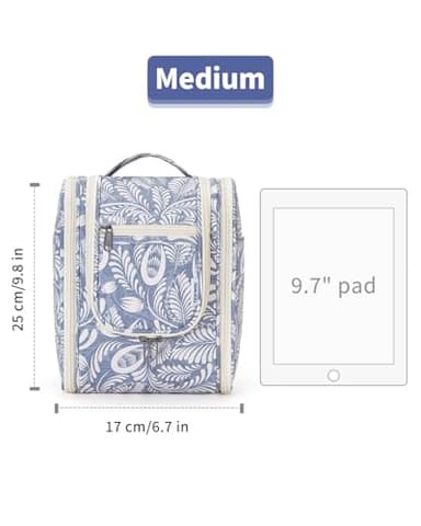 Narwey Small Hanging Toiletry Bag Women Travel Makeup Bag Organizer Toiletries Bag for Travel Size Essentials Accessories Cosmetics (Medium, Blue Leaf) - Image 5