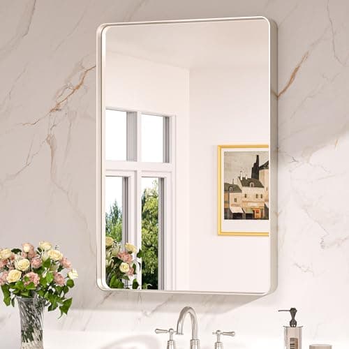 Keonjinn Brushed Nickel Mirror 24” x 36” Silver Bathroom Mirror for Over Sink, Rounded Rectangle Farmhouse Vanity Mirror with Metal Frame, HD Tempered Glass Decorative Wall Mirror(Horizontal/Vertical) - Image 1