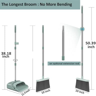 kelamayi Upgrade Broom and Dustpan Set, Large Size and with Long Handle, Upright,Ideal for Indoor Outdoor Garage Kitchen Room Office Lobby Use (Green) - Image 3