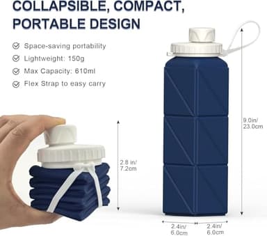 BEAUTAIL Collapsible Water Bottles 20.6oz 2 Pack, Silicone Foldable Portable Water Bottle, Lightweight Reusable Leakproof for Travel Camping Hiking Cycling Yoga Sports Outdoor (Blue+DarkBlue) - Image 3