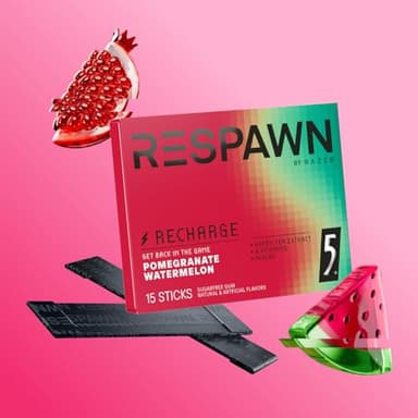 RESPAWN Energy and Focus Gum by Razer, Recharge Chewing Gum Sugar-Free - Pomegranate Watermelon, 15 Count (Pack of 10) - Image 4