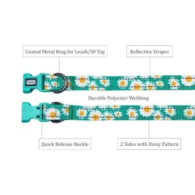 Olahibi Floral Pattern Dog Collar, Pretty Daisy Print, Durable Nylon with Reflective Stripes, Adjustable Length, for Large Dogs.(Large, Green Daisy) - Image 3