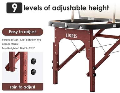 CLORIS 84" Professional Massage Table Portable 3 Folding Lightweight Facial Salon Spa Tattoo Bed Height Adjustable with Carrying Bag & Wooden Leg Hold Up to 1100LBS - Image 4