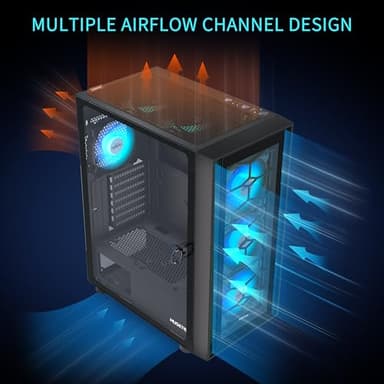 MUSETEX ATX PC Case, 6 PWM ARGB Fans Pre-Installed, Computer Case with Opening Tempered Glass Door, Mid Tower Gaming PC Case, USB 3.0 x 2, Black, G07 - Image 4