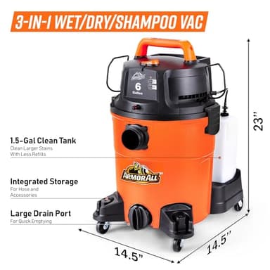 Armor All 6-Gallon* 5.5 Peak HP† 3-in-1 Wet/Dry/Upholstery Shampoo Vacuum Cleaner – VK609PFR 0901 - Image 2