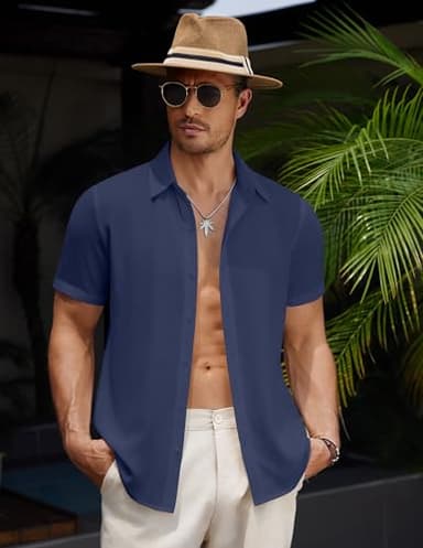 COOFANDY Men's Linen Shirts Short Sleeve Casual Button Down Shirts Summer Beach Resort Slim Fit T-Shirts - Image 4