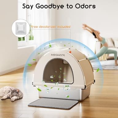 Meowant Stainless Steel Cat Litter Box with Lid, Extra Large Metal Litter Box with DIY Oxford Fabric Cover, Anti-Leakage & Non-Sticky, Odor Control, Easy Cleaning, Includes Litter Mat & Metal Scoop - Image 6