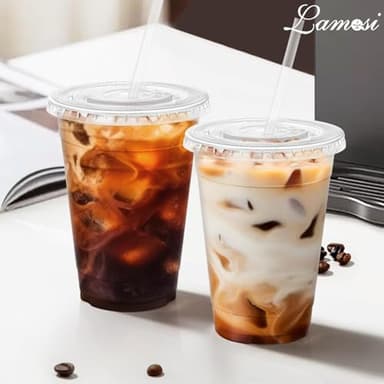 Lamosi 100 Pack 16 oz Clear Plastic Cups with Lids and Straws, Disposable Plastic Coffee Cups with Lids for Iced Coffee, Cold Beverages, Smoothies and To-Go Drinks - Image 5