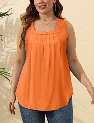 Saloogoe Sleeveless Tops for Women Square Neck Flowy Tank Tops Loose Fit Orange L - Image 5
