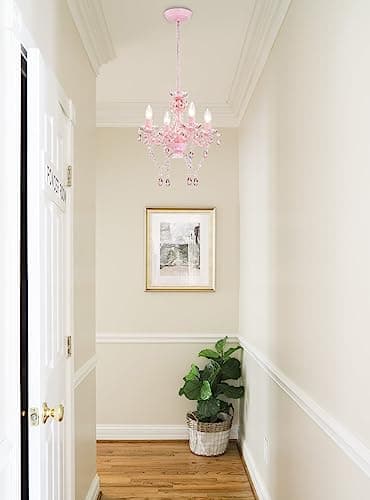 LaLuLa Mini Chandelier with Acrylic Crystals Pink Chandelier 4 Light Modern Chandeliers for Bedroom and Girls Room - Image 4
