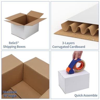 Hoikwo 8x6x5 Shipping Boxes Set of 25, White Corrugated Cardboard Box for Small Business for Packaging Mailing - Image 3