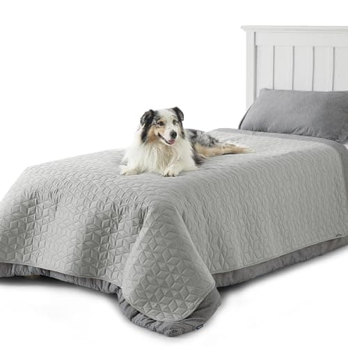 Bedsure 100% Waterproof Bed Cover for Dogs Washable - Non Slip Waterproof Dog Blanket for Bed, Lightweight Furniture Protector Durable for Pet Cat Puppy with Non-Slip Bottom, Grey, 68x82IN - Image 1