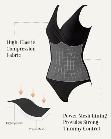 RXRXCOCO Womens One Piece Swimsuits Tummy Control Ruched Criss Cross Bathing Suits V Neck Slimming Swimwear Black X-Large - Image 5