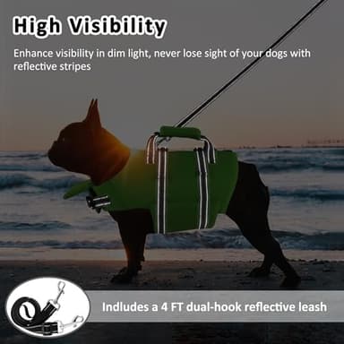 Petglad Dog Life Jacket with 4ft Leash, Reflective Pet Life Vest with Zipper and Handle for Swimming Boating, Adjustable High Buoyancy Floatation Swim Vest for Small Medium Large Dogs - Green, L - Image 5