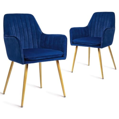 CangLong Furniture Modern Living Dining Room Accent Arm Chairs Club Guest with Gold Metal Legs, Set of 2, Navy Blue - Image 1