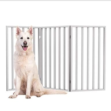 Pet Gate - 3-Panel Indoor Foldable Dog Fence for Stairs, Hallways, or Doorways - 54x32-Inch Wood Freestanding Dog Gates by PETMAKER (White) - Image 5