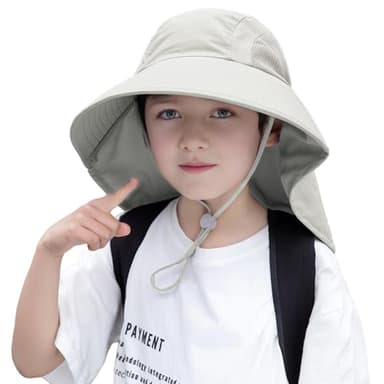 Rosoz Kids Sun Hat with Neck Flap UV Protection Summer Toddler Beach Hat Unisex Ponytail Hat Wide Brim Fishing Hat - Image 3