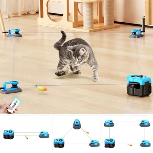 AsFrost Upgraded Interactive Cat Toy for Indoor Cats, Auto/Manual Control DIY Cat Feather Mouse Toy Treadmill for Bored Kitten Puppy Play Chase Run Exercise Hunting Mental Stimulation-Sky Blue - Image 1