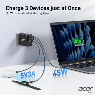 Acer 67W USB C Charger, 3-Port GaN Fast Charging Block, Foldable and Portable USB Wall Plug Adapter Compatible with MacBook Pro/Air, Acer Laptop, Dell XPS, iPad Pro/Air, iPhone 16/15, and More - Image 3