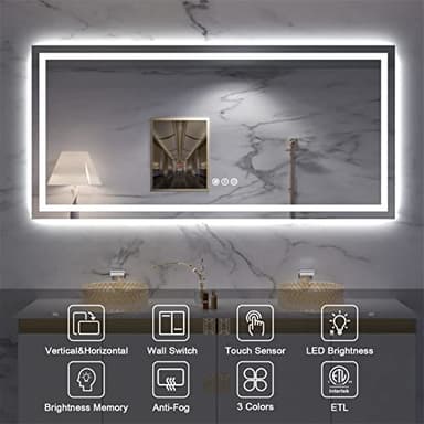 Amorho LED Bathroom Mirror 84" X32" with Front and Backlight, Large Dimmable Wall Mirrors with Anti-Fog, Shatter-Proof, Memory, 3 Colors, Double LED Vanity Mirror - Image 5