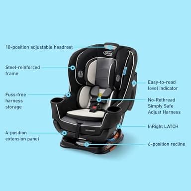 Graco Extend2Fit Convertible Baby Car Seat, Rear and Forward Facing, Adjustable Extension Panel for Extra Legroom, Gotham - Image 7