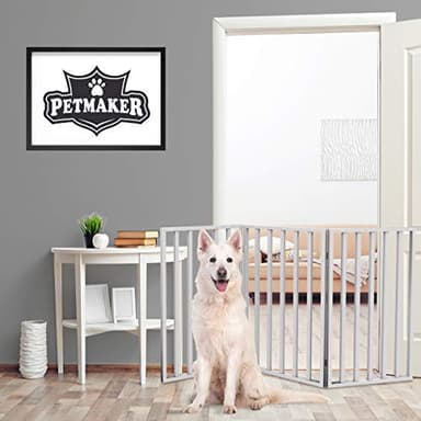 Pet Gate - 3-Panel Indoor Foldable Dog Fence for Stairs, Hallways, or Doorways - 54x32-Inch Wood Freestanding Dog Gates by PETMAKER (White) - Image 4