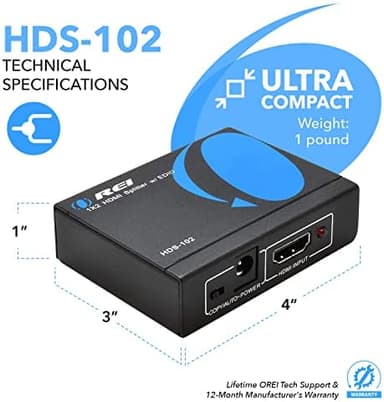 OREI HDMI Splitter 1 in 2 out - Ultra HD 4K @ 30Hz, HDCP, 3D & Full HD 1080P Support for Xbox, PS4, Blu-ray, HDTV - Adapter Included - Image 5
