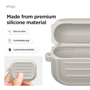 elago Armor Case Compatible with AirPods Pro 3 Case - Carabiner Included, Supports Wireless Charging, Shock Resistant, Full Protection (Stone) - Image 4