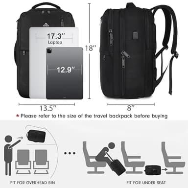 MATEIN Carry on Backpack, Flight Approved Travel Backpack with USB Port, TSA Personal Item Travel Bag fits 17" Laptop, Large Water Resistant Luggage Overnight Weekender Bag for Men & Women, Black - Image 7