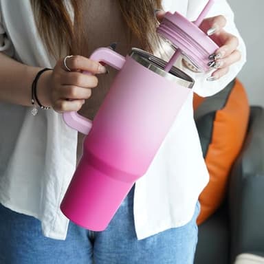 Konokyo 30 oz Tumbler with Handle and 2 Straws,2 in 1 Lid Insulated Water Bottle Stainless Steel Travel Coffee Mug,Cherry Blossoms - Image 5