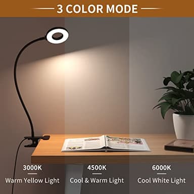 iZELL Desk Lamp, [3 Color Modes & 10 Brightness] LED Reading Light with Clamp, Flexible Gooseneck Book Light for Kids Reading Book in Bed at Night Clip on Table, Headboard, Dorm - 15.8‘’ Black - Image 2