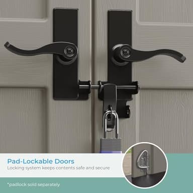 Suncast 8’x10’ Tremont Resin Shed, Vanilla & Slate – Backyard Storage Unit with Skylights, Corner Shelves, Reinforced Floor & Double Doors – Store Lawn Mower, Garden Equipment & Outdoor Tools - Image 8