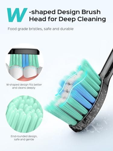 COSLUS Sonic Electric Toothbrush for Adults: 47000 VPM for Deep Cleaning & Whitening with Travel Case - 5 Modes for Sensitive Teeth & Braces, Wireless Charging, 6 Brush Heads for Home Family, Black - Image 3