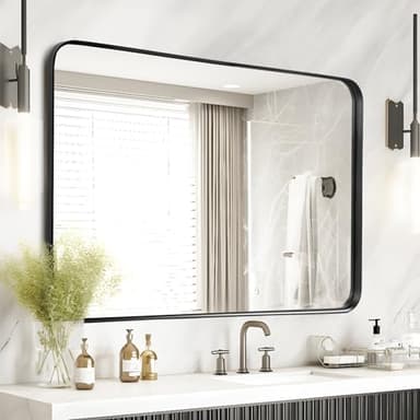 Fabuday Large Black Bathroom Mirror 40x30 Inch - Rectangular Framed Mirrors for Wall, Black Metal Mirror Wall Mounted for Bathroom, Farmhouse, Living Room, Hangs Vertically or Horizontally - Image 1