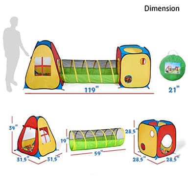 UTEX 3 in 1 Pop Up Play Tent with Tunnel, Ball Pit for Kids, Boys, Girls, Babies and Toddlers, Indoor/Outdoor Playhouse - Image 3
