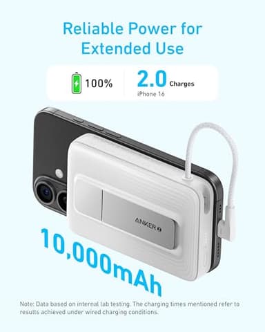 Anker Zolo Magnetic Power Bank, 10,000mAh Wireless Portable Charger with 30W Max Fast Charging, Battery Pack with Built-in USB-C Cable and Adjustable Stand, for iPhone 16/15 Series, AirPods, and More - Image 3