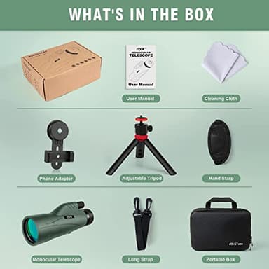 OXK Optics 12x56 High Power Monocular Telescope | Comes with Smartphone Adapter Tripod Travel Bag | Bird Watching Hunting Hiking Camping Gift - Green - Image 6