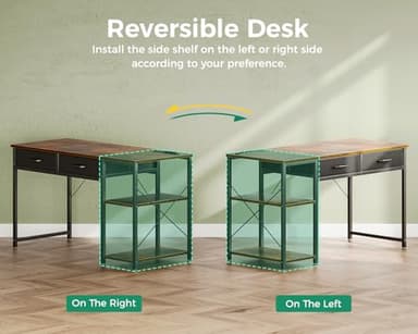 Coleshome Small Computer Desk with Drawers, 40 Inch Reversible Home Office Desk with Power Outlet, Study Laptop Vanity Table with Storage Shelves for Bedroom Small Space, Rustic Brown - Image 7