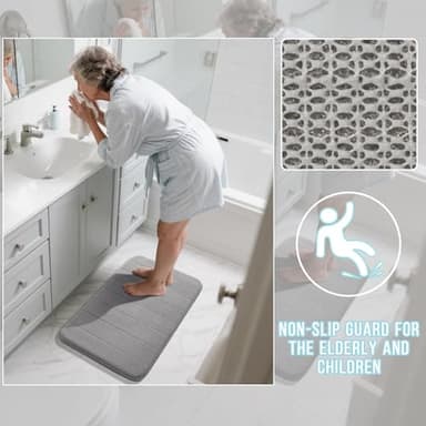 Yimobra Bathroom Runner 55"x24", Non Slip Memory Foam Bath Mat, Super Soft Water Absorbent Hallway Carpet, Machine Washable Rug for Vanity Tub Shower, Gray - Image 5