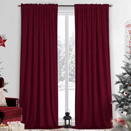 Yakamok Velvet Curtains 84 inches 2 Panels - Luxury Room Darkening Wine Red Curtains for Bedroom Living Room Thermal Insulated Super Soft Window Drapes Rod Pocket, Wine Red, W52 x L84 inches - Image 1