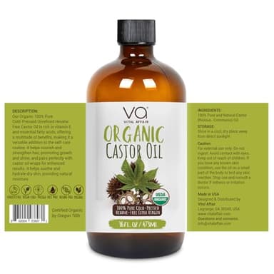 VITAL AFFAIR Pure Castor Oil Organic Cold Pressed Unrefined Glass Bottle-USDA Certified for Castor Oil Pack Wrap for Face,Hair Growth,Eyelashes,Eyebrows-16oz - Image 5