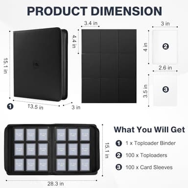 Toploader Binder, Holds 360 Toploaders, 100 Toploaders INCLUDED, 9-Pocket PU Cover Top Loader Binder for 3" x 4" Rigid Toploaders, Ringless Double-Sided Toploader Card Binder for TCG, Sport Cards - Image 2