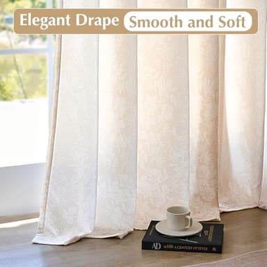 Cute Floral Velvet Curtains 102 Inches Long 2 Panels for Bedroom Rod Pocket Light Filtering Drapes Soft Chenille Textured Airy Modern Farmhouse Living Room Window Drapes Morandi Decor 52x102 Beige - Image 5