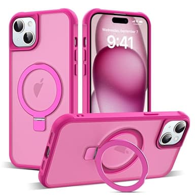 SKYLMW Compatible with iPhone 15 Case with Invisible Magnetic O-Ring Stand Military-Grade Translucent Case for iPhone 15 6.1" [Compatible with Mag-Safe][Great Grip Feeling], Rose - Image 1