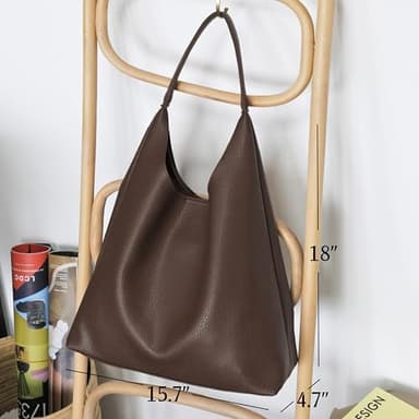 Hobo Bags for Women Soft Vegan Leather Shoulder Handbag Slouchy Tote Purses (Coffee) - Image 4