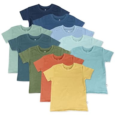 HonestBaby 10-Pack Short Sleeve T-Shirts 100% Organic Cotton Baby, Toddler, Little Kids, Boys, Girls, Unisex, Rainbow Gems Blues, 3-6 Months - Image 1