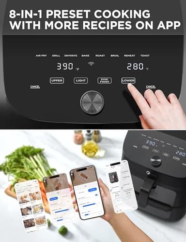 Midea Dual Basket Air Fryer Oven 11 Quart 8 in 1 Functions, Clear Window, Smart Sync Finish, Works with Alexa, Wi-Fi Connectivity, 50+ App Recipes for family meals, Bake, Roast, Grill, Broil, Toast - Image 7