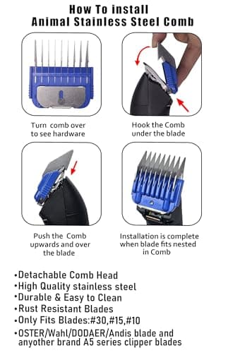 Animal Stainless Steel Attachment 8 Colors Guide Comb Set from 1/8 Inch to 1 Inch(3-25mm),Compatible with Andis, Oster A5, Wahl KM10 Series Clipper Detachable Blade(Only fit for 15# 10# 30# blade) - Image 3
