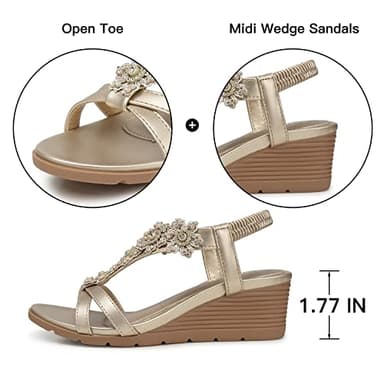 TEMOFON Women's Low Wedge Heels Summer Dressy Platform Sandals Elastic Ankle Strap Open Toe Shoes Champagne/Gold Size 8.5 - Image 5